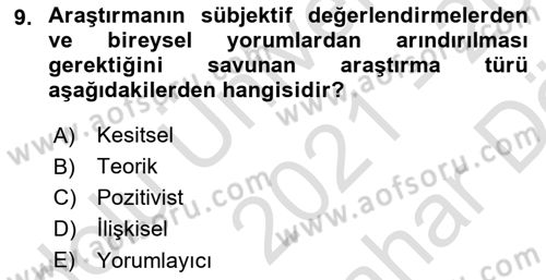 Halkla İlişkiler Araştırmaları Dersi 2021 - 2022 Yılı (Vize) Ara Sınav Soruları 9. Soru