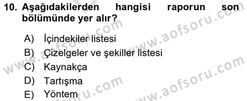 Halkla İlişkiler Araştırmaları Dersi 2021 - 2022 Yılı (Final) Dönem Sonu Sınav Soruları 10. Soru