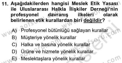 Halkla İlişkiler Araştırmaları Dersi 2021 - 2022 Yılı (Final) Dönem Sonu Sınav Soruları 11. Soru
