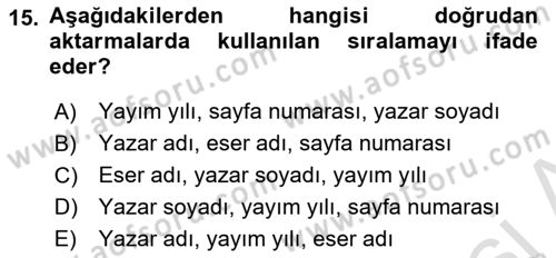 Halkla İlişkiler Araştırmaları Dersi 2021 - 2022 Yılı (Final) Dönem Sonu Sınav Soruları 15. Soru