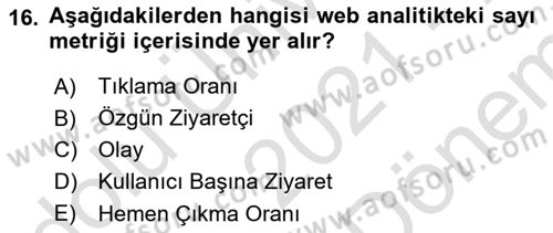 Halkla İlişkiler Araştırmaları Dersi 2021 - 2022 Yılı (Final) Dönem Sonu Sınav Soruları 16. Soru