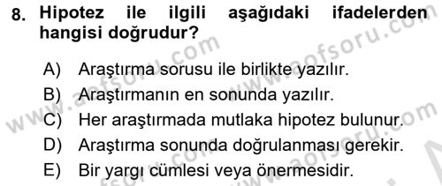 Halkla İlişkiler Araştırmaları Dersi 2021 - 2022 Yılı (Final) Dönem Sonu Sınav Soruları 8. Soru