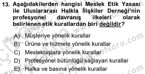 Halkla İlişkiler Araştırmaları Dersi 2021 - 2022 Yılı Yaz Okulu Sınav Soruları 13. Soru