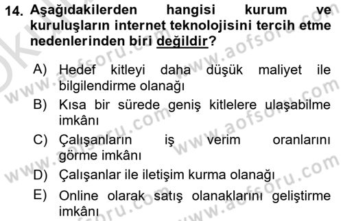 Halkla İlişkiler Araştırmaları Dersi 2021 - 2022 Yılı Yaz Okulu Sınav Soruları 14. Soru