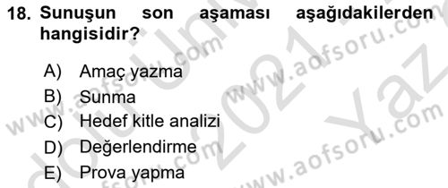 Halkla İlişkiler Araştırmaları Dersi 2021 - 2022 Yılı Yaz Okulu Sınav Soruları 18. Soru