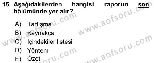 Halkla İlişkiler Araştırmaları Dersi 2022 - 2023 Yılı Yaz Okulu Sınav Soruları 15. Soru