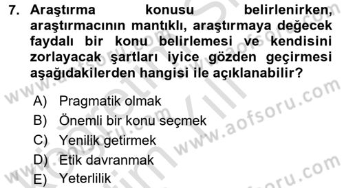 Halkla İlişkiler Araştırmaları Dersi 2022 - 2023 Yılı Yaz Okulu Sınav Soruları 7. Soru