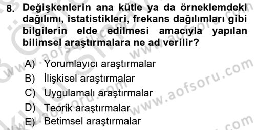 Halkla İlişkiler Araştırmaları Dersi 2022 - 2023 Yılı Yaz Okulu Sınav Soruları 8. Soru
