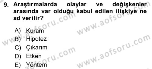 Halkla İlişkiler Araştırmaları Dersi 2022 - 2023 Yılı Yaz Okulu Sınav Soruları 9. Soru