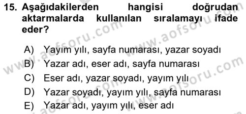 Halkla İlişkiler Araştırmaları Dersi 2023 - 2024 Yılı (Final) Dönem Sonu Sınavı 15. Soru