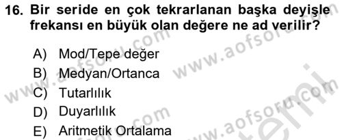 Halkla İlişkiler Araştırmaları Dersi 2023 - 2024 Yılı (Final) Dönem Sonu Sınavı 16. Soru