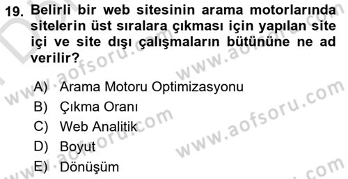 Halkla İlişkiler Araştırmaları Dersi 2023 - 2024 Yılı (Final) Dönem Sonu Sınavı 19. Soru