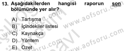 Halkla İlişkiler Araştırmaları Dersi 2023 - 2024 Yılı Yaz Okulu Sınav Soruları 13. Soru