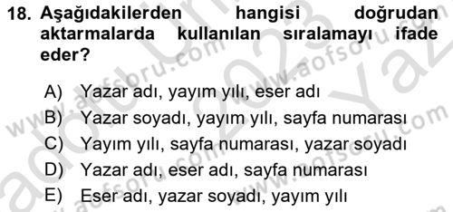 Halkla İlişkiler Araştırmaları Dersi 2023 - 2024 Yılı Yaz Okulu Sınav Soruları 18. Soru
