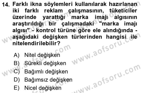 Halkla İlişkiler Araştırmaları Dersi 2024 - 2025 Yılı (Vize) Ara Sınav Soruları 14. Soru