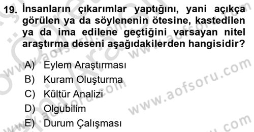 Halkla İlişkiler Araştırmaları Dersi 2024 - 2025 Yılı (Vize) Ara Sınav Soruları 19. Soru