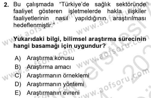 Halkla İlişkiler Araştırmaları Dersi 2024 - 2025 Yılı (Vize) Ara Sınav Soruları 2. Soru
