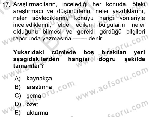 Halkla İlişkiler Araştırmaları Dersi 2024 - 2025 Yılı (Final) Dönem Sonu Sınav Soruları 17. Soru