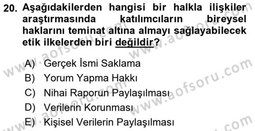 Halkla İlişkiler Araştırmaları Dersi 2024 - 2025 Yılı (Final) Dönem Sonu Sınav Soruları 20. Soru