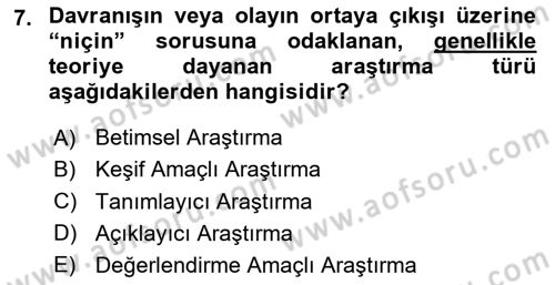 Halkla İlişkiler Araştırmaları Dersi 2024 - 2025 Yılı (Final) Dönem Sonu Sınav Soruları 7. Soru