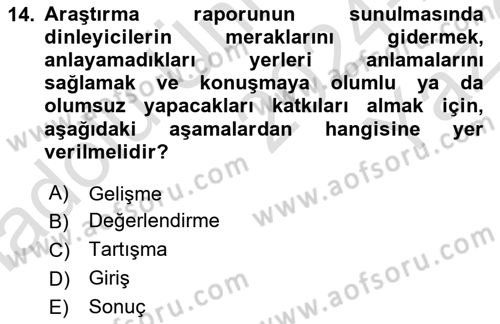 Halkla İlişkiler Araştırmaları Dersi 2024 - 2025 Yılı Yaz Okulu Sınav Soruları 14. Soru