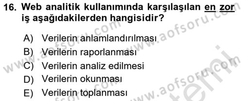 Halkla İlişkiler Araştırmaları Dersi 2024 - 2025 Yılı Yaz Okulu Sınav Soruları 16. Soru
