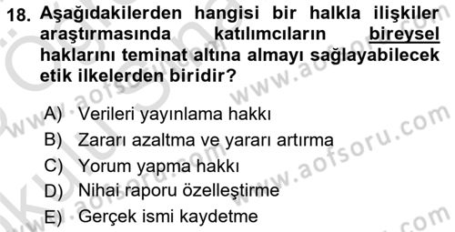 Halkla İlişkiler Araştırmaları Dersi 2024 - 2025 Yılı Yaz Okulu Sınav Soruları 18. Soru