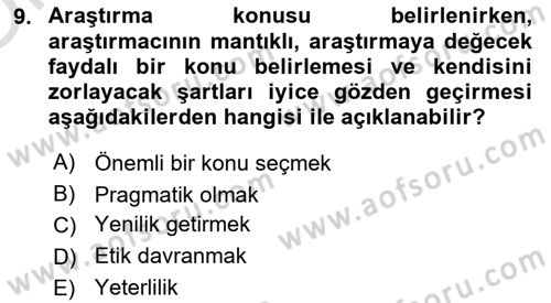 Halkla İlişkiler Araştırmaları Dersi 2024 - 2025 Yılı Yaz Okulu Sınav Soruları 9. Soru