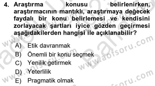 Halkla İlişkiler Araştırmaları Dersi 2025 - 2026 Yılı (Vize) Ara Sınav Soruları 4. Soru