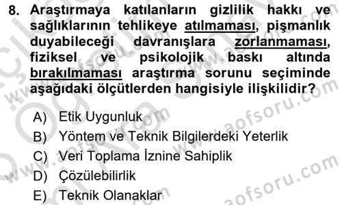 Halkla İlişkiler Araştırmaları Dersi 2025 - 2026 Yılı (Vize) Ara Sınav Soruları 8. Soru