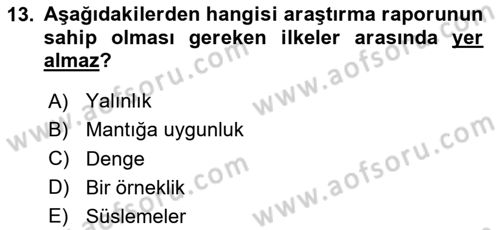 Halkla İlişkiler Araştırmaları Dersi 2025 - 2026 Yılı (Final) Dönem Sonu Sınav Soruları 13. Soru