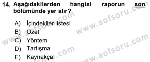 Halkla İlişkiler Araştırmaları Dersi 2025 - 2026 Yılı (Final) Dönem Sonu Sınav Soruları 14. Soru