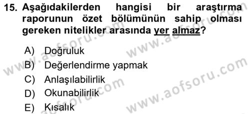 Halkla İlişkiler Araştırmaları Dersi 2025 - 2026 Yılı (Final) Dönem Sonu Sınav Soruları 15. Soru