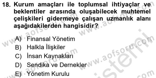 Halkla İlişkiler Araştırmaları Dersi 2025 - 2026 Yılı (Final) Dönem Sonu Sınav Soruları 18. Soru