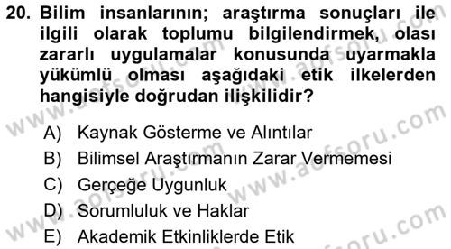 Halkla İlişkiler Araştırmaları Dersi 2025 - 2026 Yılı (Final) Dönem Sonu Sınav Soruları 20. Soru