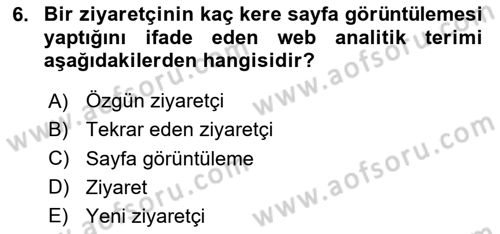 Halkla İlişkiler Araştırmaları Dersi 2025 - 2026 Yılı (Final) Dönem Sonu Sınav Soruları 6. Soru