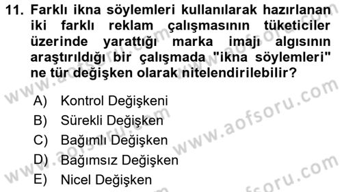 Halkla İlişkiler Araştırmaları Dersi 2025 - 2026 Yılı Yaz Okulu Sınav Soruları 11. Soru