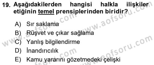 Halkla İlişkiler Araştırmaları Dersi 2025 - 2026 Yılı Yaz Okulu Sınav Soruları 19. Soru