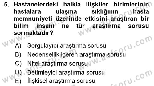 Halkla İlişkiler Araştırmaları Dersi 2025 - 2026 Yılı Yaz Okulu Sınav Soruları 5. Soru