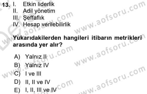 İtibar Yönetimi Dersi 2018 - 2019 Yılı 3 Ders Sınav Soruları 13. Soru