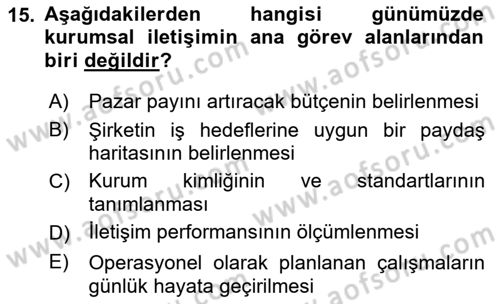 İtibar Yönetimi Dersi 2018 - 2019 Yılı 3 Ders Sınav Soruları 15. Soru