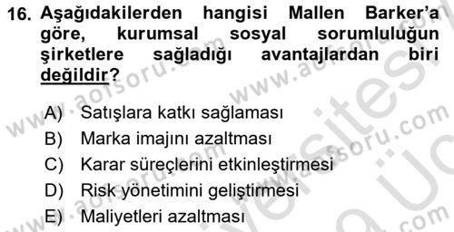 İtibar Yönetimi Dersi 2018 - 2019 Yılı 3 Ders Sınav Soruları 16. Soru