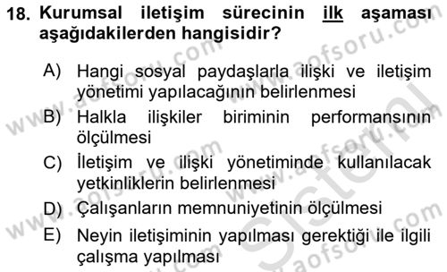 İtibar Yönetimi Dersi 2018 - 2019 Yılı 3 Ders Sınav Soruları 18. Soru