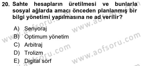 İtibar Yönetimi Dersi 2018 - 2019 Yılı 3 Ders Sınav Soruları 20. Soru