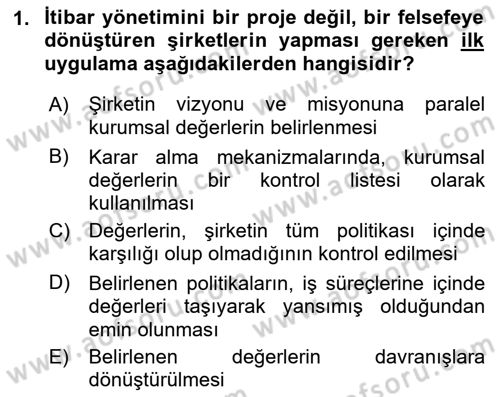 İtibar Yönetimi Dersi 2018 - 2019 Yılı (Vize) Ara Sınav Soruları 1. Soru
