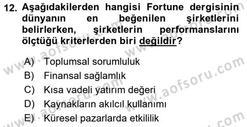 İtibar Yönetimi Dersi 2018 - 2019 Yılı (Vize) Ara Sınav Soruları 12. Soru