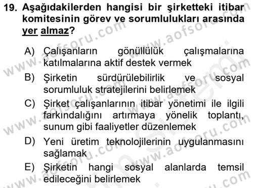 İtibar Yönetimi Dersi 2018 - 2019 Yılı (Vize) Ara Sınav Soruları 19. Soru