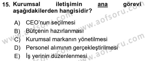 İtibar Yönetimi Dersi 2018 - 2019 Yılı Yaz Okulu Sınav Soruları 15. Soru