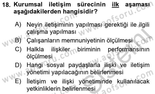İtibar Yönetimi Dersi 2018 - 2019 Yılı Yaz Okulu Sınav Soruları 18. Soru