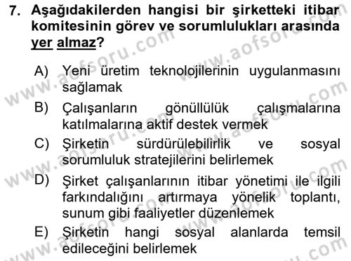 İtibar Yönetimi Dersi 2018 - 2019 Yılı Yaz Okulu Sınav Soruları 7. Soru